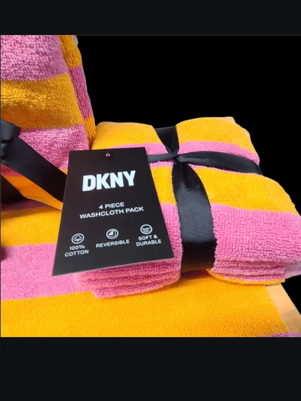 8pc DKNY Summer Pink Orange Cabana Stripe Striped Bath Hand Washcloth Towel Set